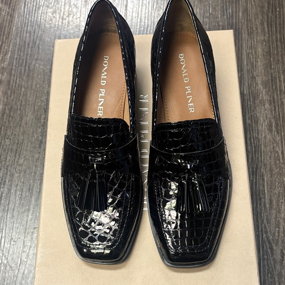 Donald J. Pliner Shiny Black Croc Loafers